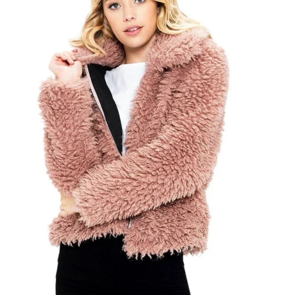 MOLLY BRACKEN Faux Fur Mauve/Pink Jacket With Pompom Tassels Size Small EUC